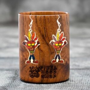 Handcrafted wooden earrings featuring Crash Bandicoot from the video game series