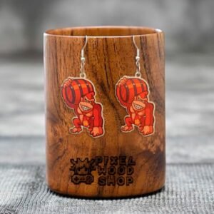 Handcrafted wooden earrings featuring Donkey Kong from the video game series