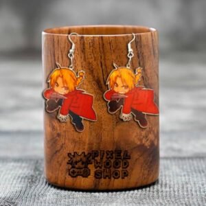 Handcrafted wooden earrings featuring Edward Elric from Fullmetal Alchemist