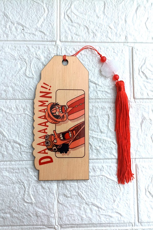 Handcrafted wooden bookmark featuring Luffy and Usopp from One Piece.