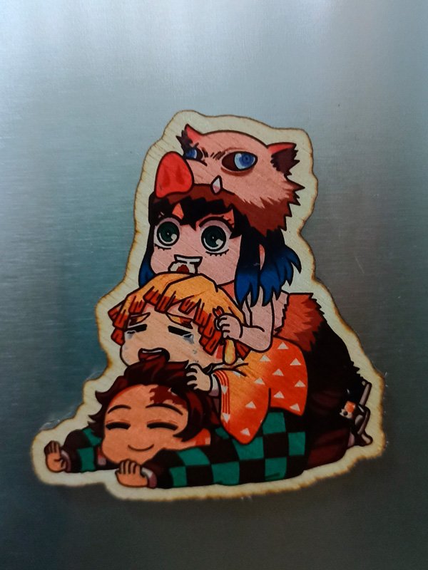 Set of 5 handcrafted wooden magnets featuring characters from Demon Slayer