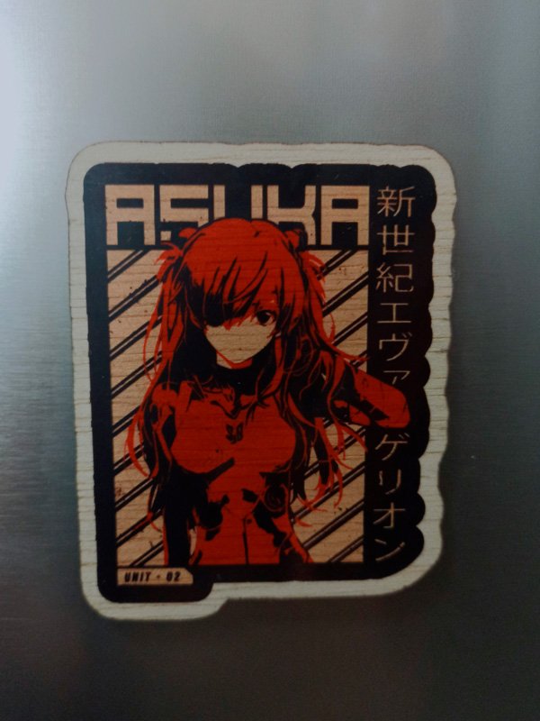 Handcrafted wooden magnet set featuring five unique designs inspired by Evangelion. Each magnet showcases detailed artwork and vibrant colors, perfect for adding a touch of anime style to any space. A must-have for fans of the iconic series.